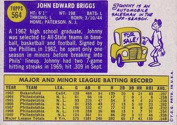 1970 Topps #564 Johnny Briggs Back