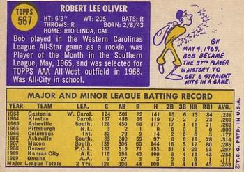 1970 Topps #567 Bob Oliver Back