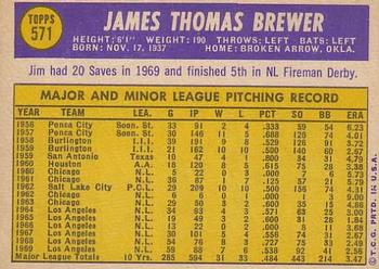 1970 Topps #571 Jim Brewer Back