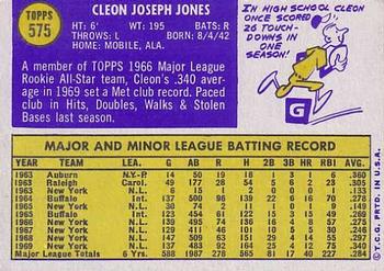 1970 Topps #575 Cleon Jones Back