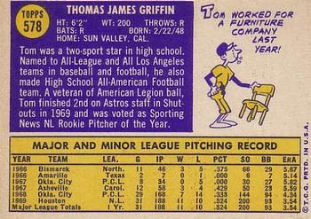 1970 Topps #578 Tom Griffin Back