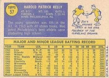 1970 Topps #57 Pat Kelly Back