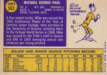 1970 Topps #582 Mike Paul Back