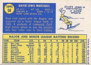 1970 Topps #58 Dave Marshall Back
