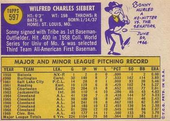 1970 Topps #597 Sonny Siebert Back