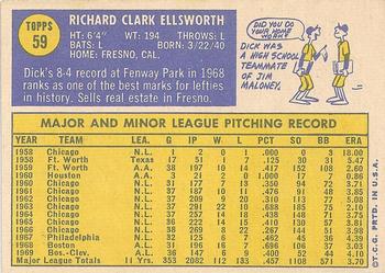 1970 Topps #59 Dick Ellsworth Back