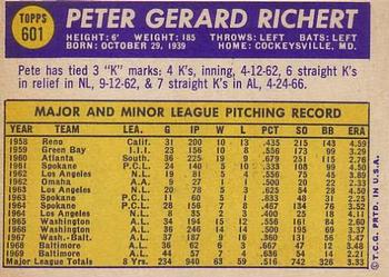 1970 Topps #601 Pete Richert Back