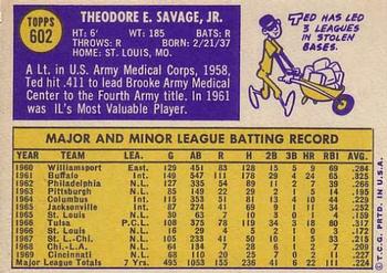 1970 Topps #602 Ted Savage Back
