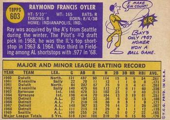 1970 Topps #603 Ray Oyler Back