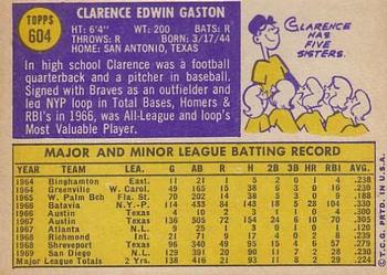 1970 Topps #604 Clarence Gaston Back