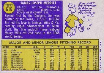 1970 Topps #616 Jim Merritt Back