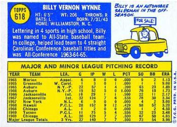 1970 Topps #618 Billy Wynne Back