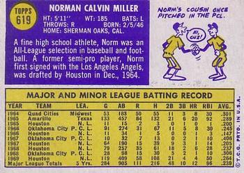 1970 Topps #619 Norm Miller Back