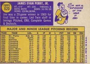 1970 Topps #620 Jim Perry Back