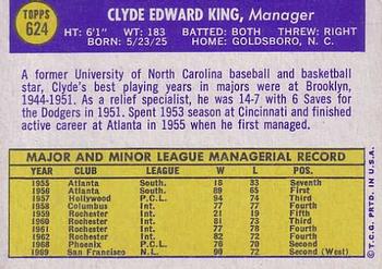 1970 Topps #624 Clyde King Back