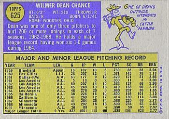 1970 Topps #625 Dean Chance Back