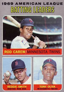 1970 Topps #62 1969 American League Batting Leaders (Rod Carew / Reggie Smith / Tony Oliva) Front