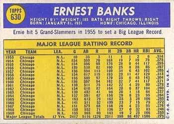 1970 Topps #630 Ernie Banks Back
