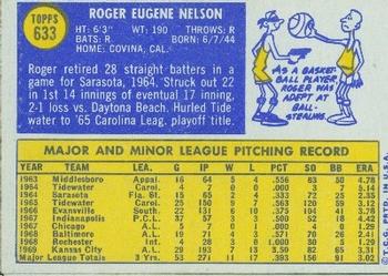 1970 Topps #633 Roger Nelson Back