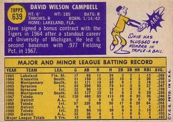 1970 Topps #639 Dave Campbell Back
