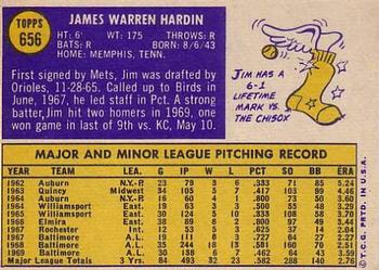 1970 Topps #656 Jim Hardin Back