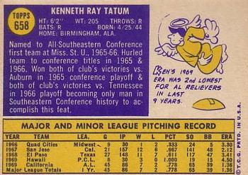 1970 Topps #658 Ken Tatum Back