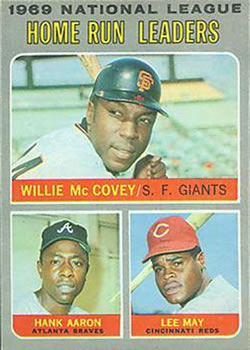 1970 Topps #65 1969 National League Home Run Leaders (Willie McCovey / Hank Aaron / Lee May) Front
