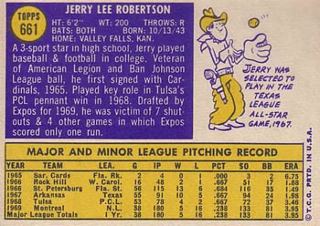 1970 Topps #661 Jerry Robertson Back