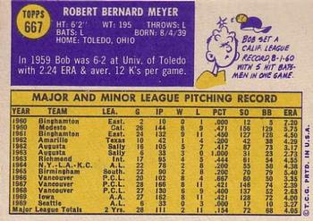 1970 Topps #667 Bob Meyer Back