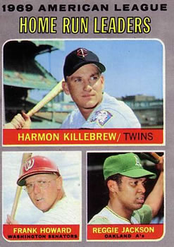 1970 Topps #66 1969 American League Home Run Leaders (Harmon Killebrew / Frank Howard / Reggie Jackson) Front