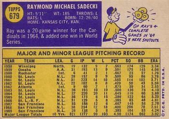 1970 Topps #679 Ray Sadecki Back