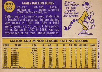 1970 Topps #682 Dalton Jones Back