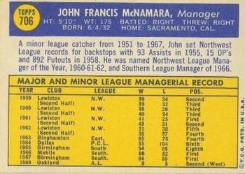1970 Topps #706 John McNamara Back