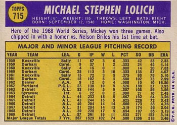 1970 Topps #715 Mickey Lolich Back