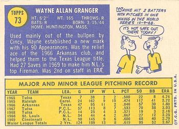 1970 Topps #73 Wayne Granger Back