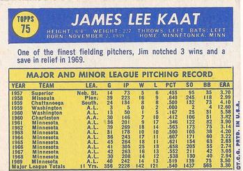 1970 Topps #75 Jim Kaat Back