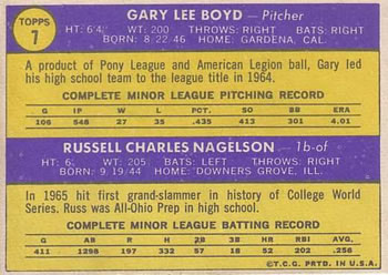 1970 Topps #7 Indians 1970 Rookie Stars (Gary Boyd / Russ Nagelson) Back
