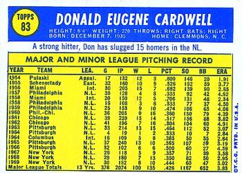 1970 Topps #83 Don Cardwell Back