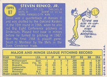 1970 Topps #87 Steve Renko Back
