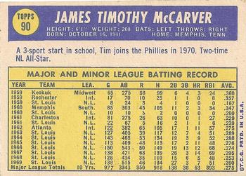 1970 Topps #90 Tim McCarver Back