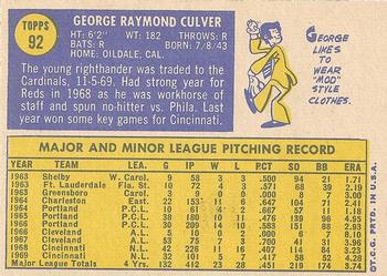 1970 Topps #92 George Culver Back