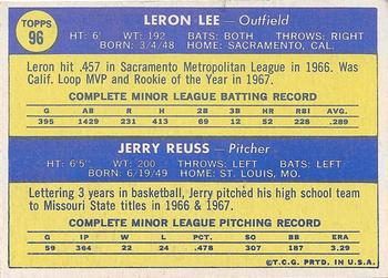 1970 Topps #96 Cards 1970 Rookie Stars (Leron Lee / Jerry Reuss) Back