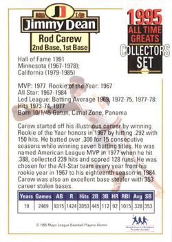 1995 Jimmy Dean All-Time Greats #NNO Rod Carew Back
