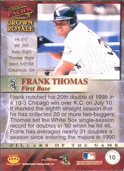 1998 Pacific Crown Royale - Pillars of the Game #10 Frank Thomas Back
