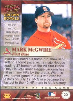1998 Pacific Crown Royale - Pillars of the Game #20 Mark McGwire Back