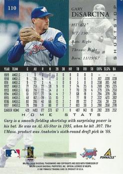 1998 Pinnacle - Home Stats #110 Gary DiSarcina Back