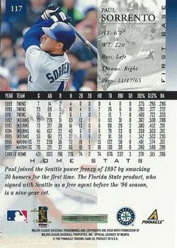 1998 Pinnacle - Home Stats #117 Paul Sorrento Back