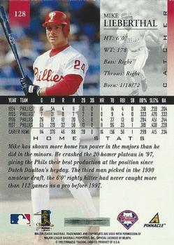 1998 Pinnacle - Home Stats #128 Mike Lieberthal Back