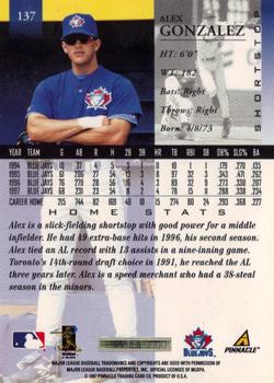 1998 Pinnacle - Home Stats #137 Alex Gonzalez Back