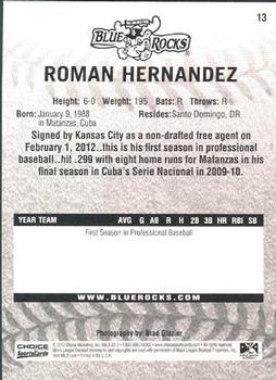 2012 Choice Wilmington Blue Rocks #13 Roman Hernandez Back